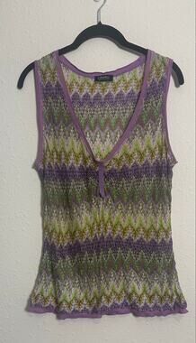 Orwell Vintage Semi Sheer Zig Zag sleeveless knit top